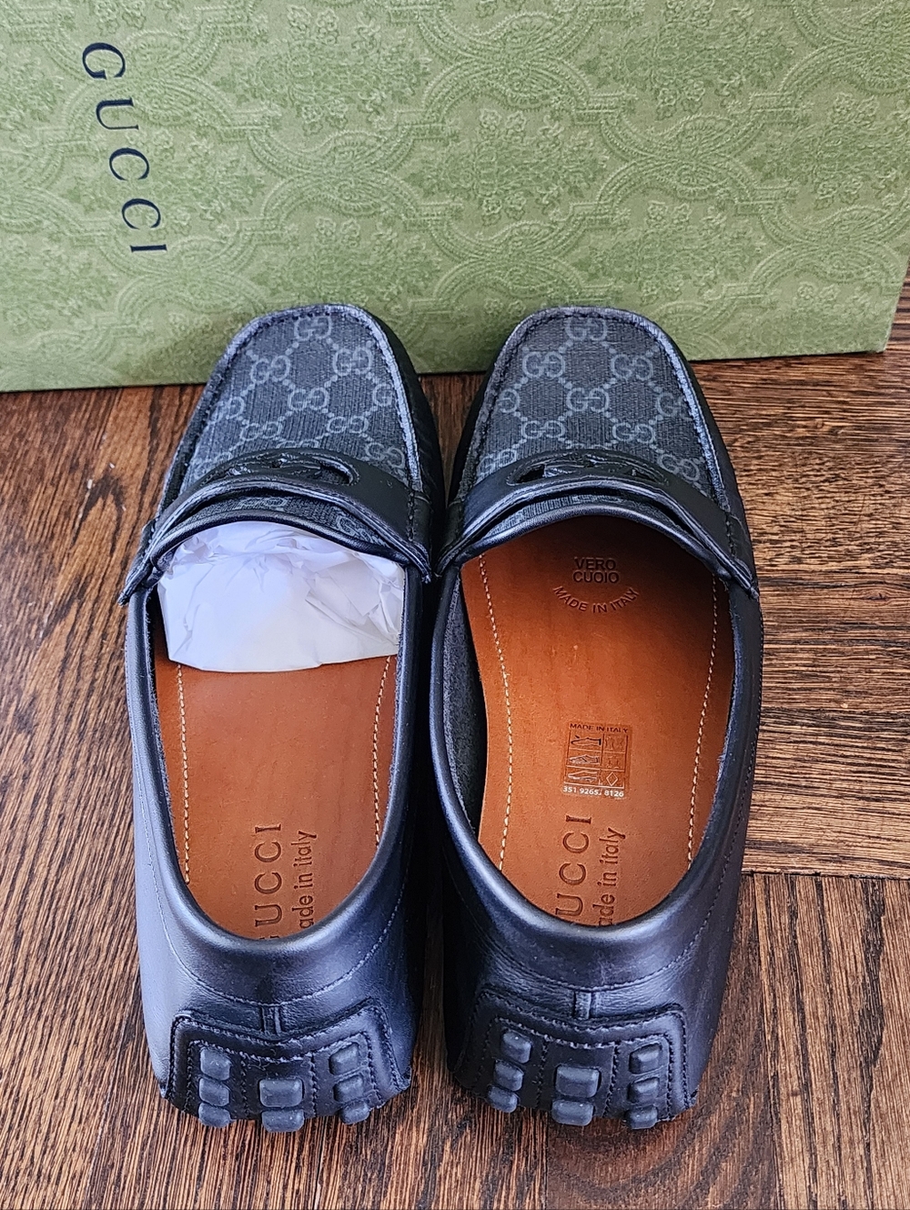 $850 Brand New Gucci GG Interlocking Driver Loafers in Black Leather G 7.5 US 8 - Picture 3 of 9